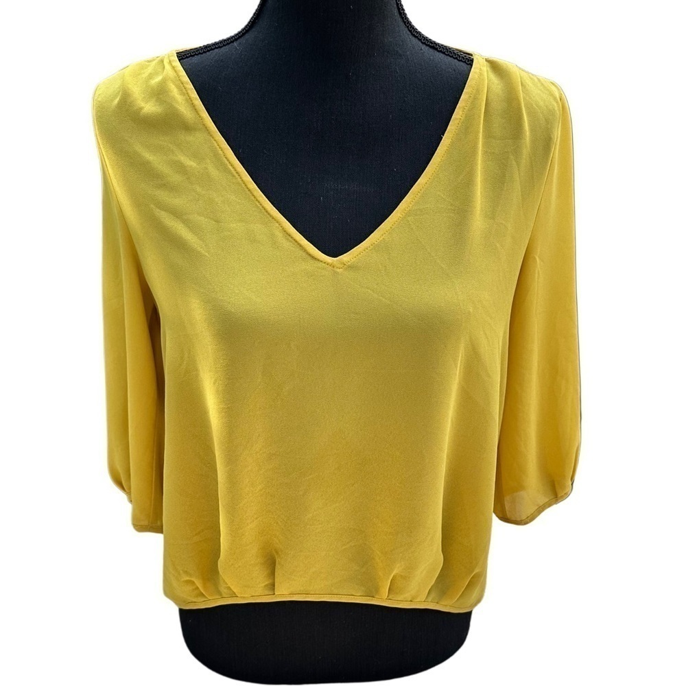 FREE* Naked Zebra Mid Sleeve High-Low Hem Blouse Yellow Semi Sheer - Picture 5 of 16